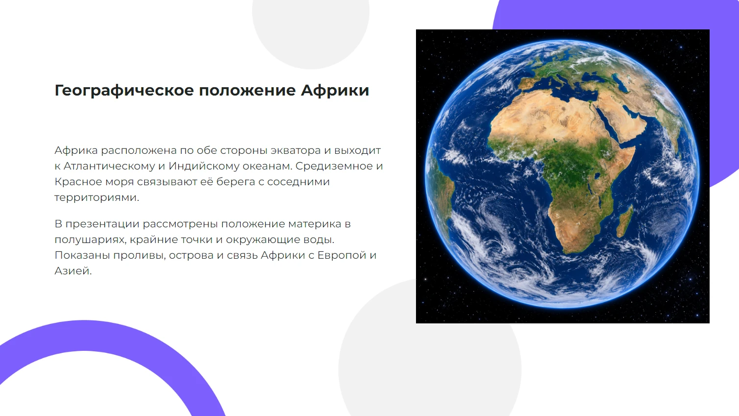 Географическое положение Африки — готовая презентация по географии