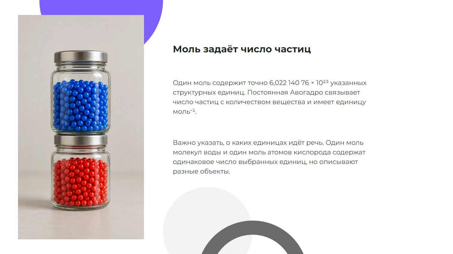 Моль задаёт число частиц
