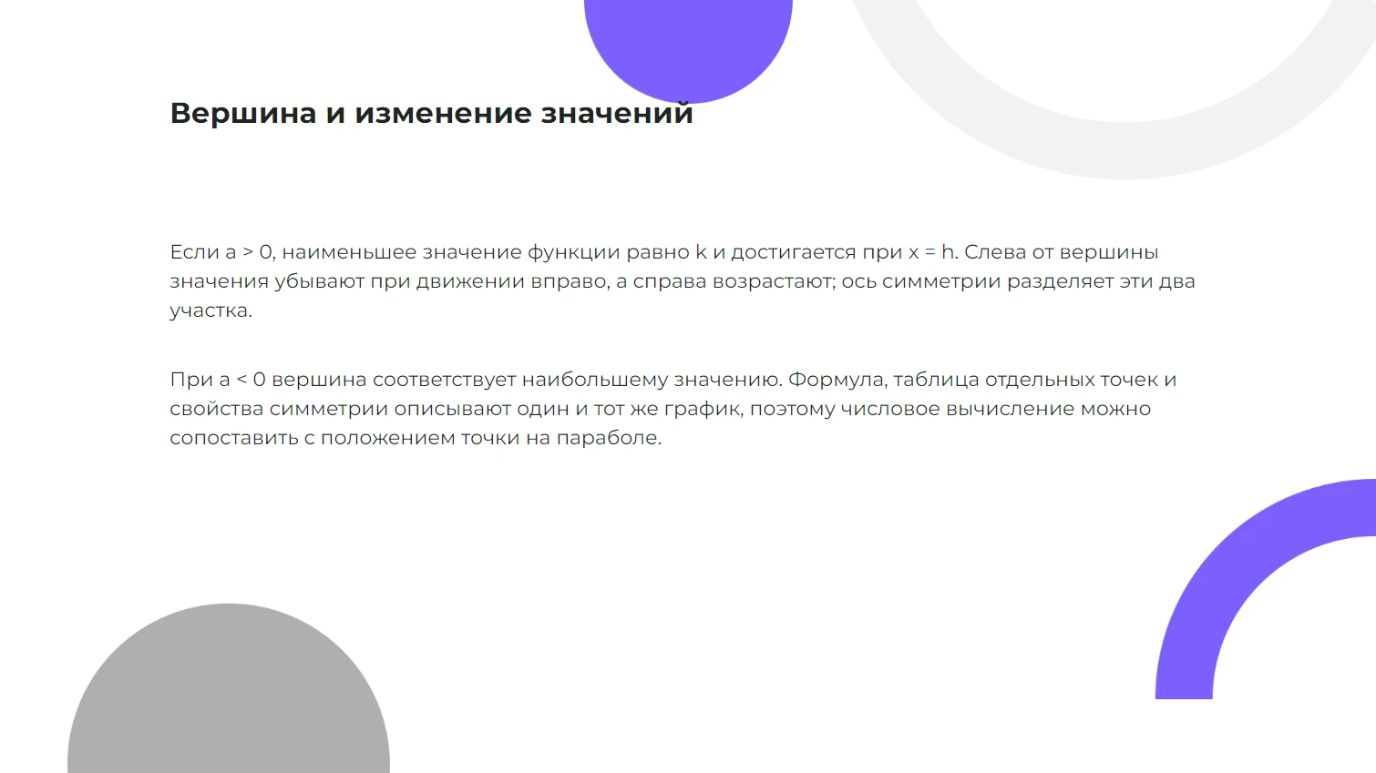 Вершина и изменение значений