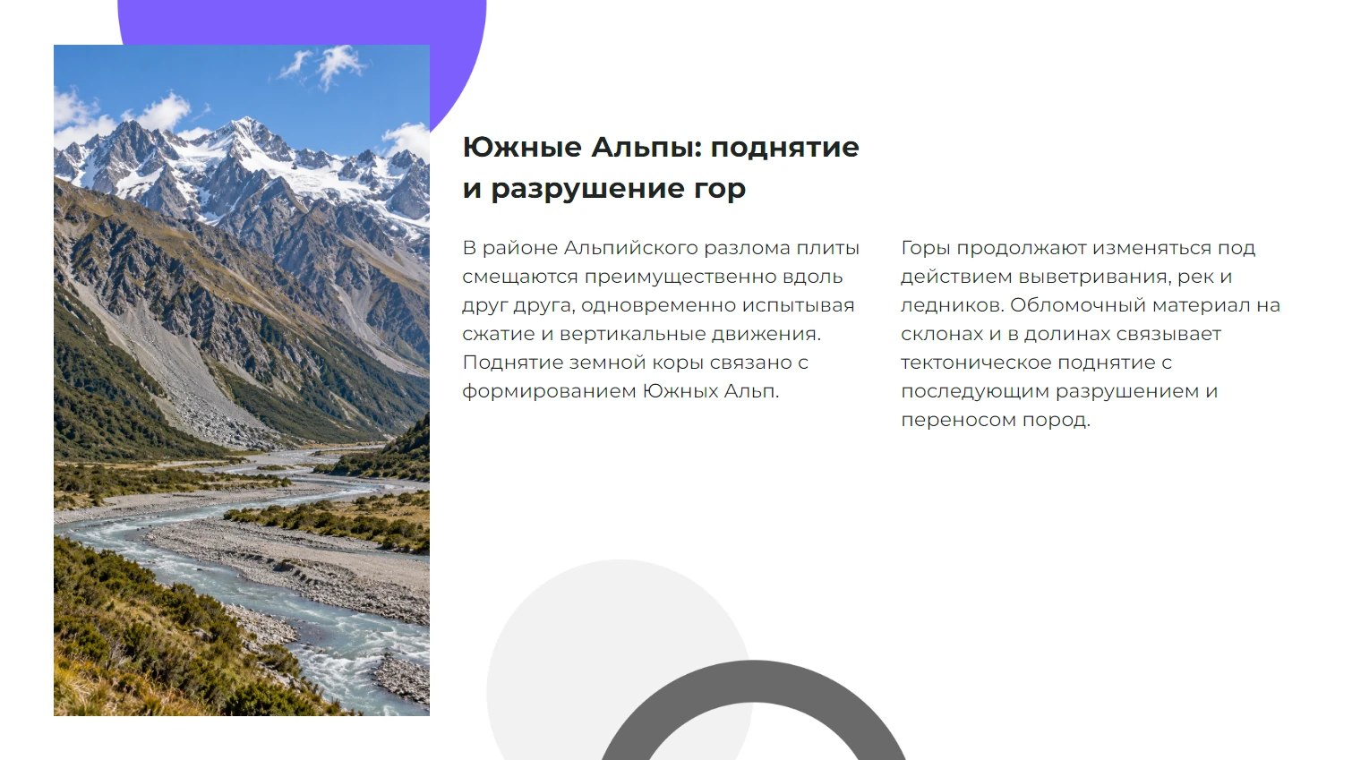 Южные Альпы: поднятие и разрушение гор