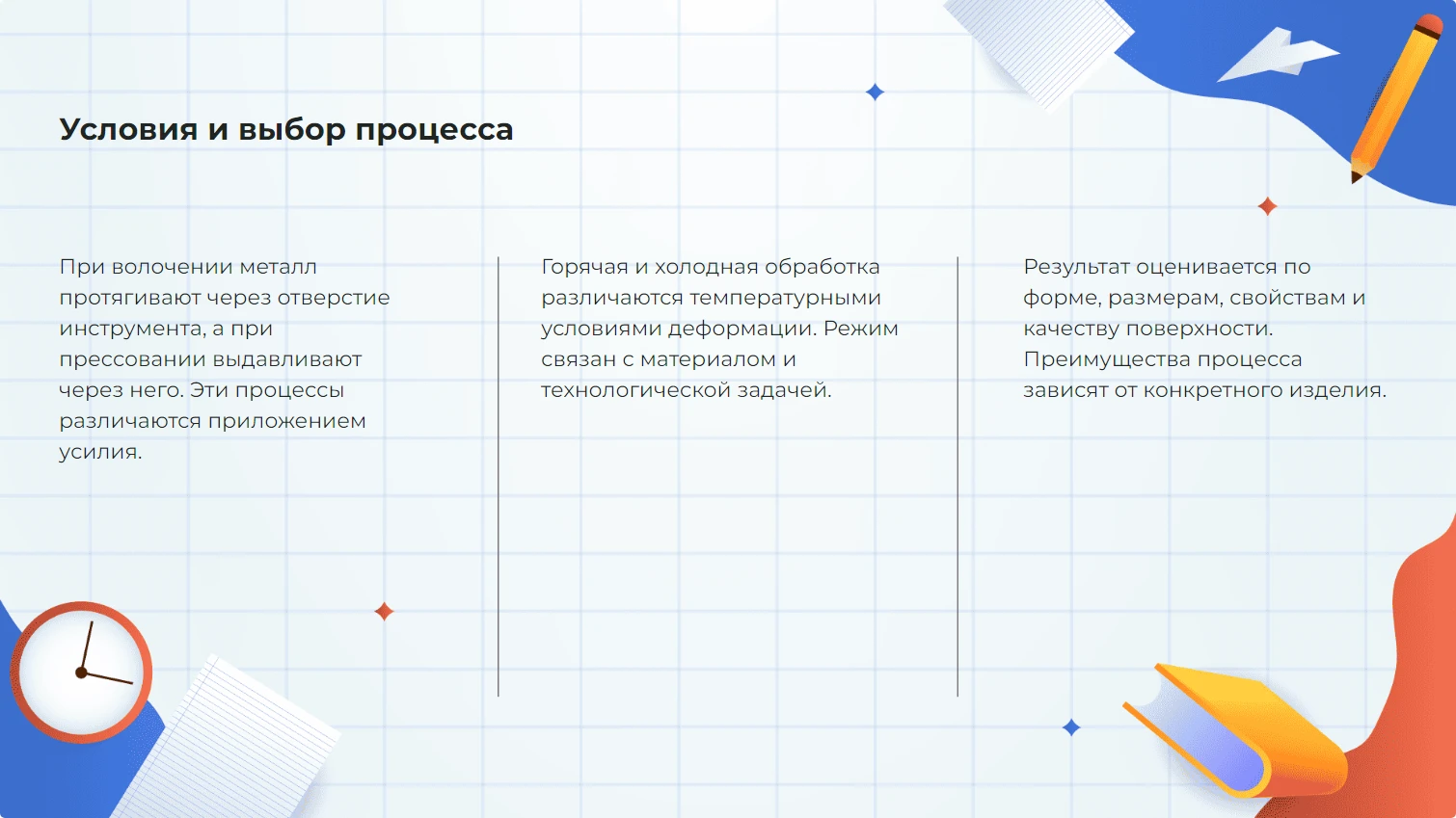 Условия и выбор процесса