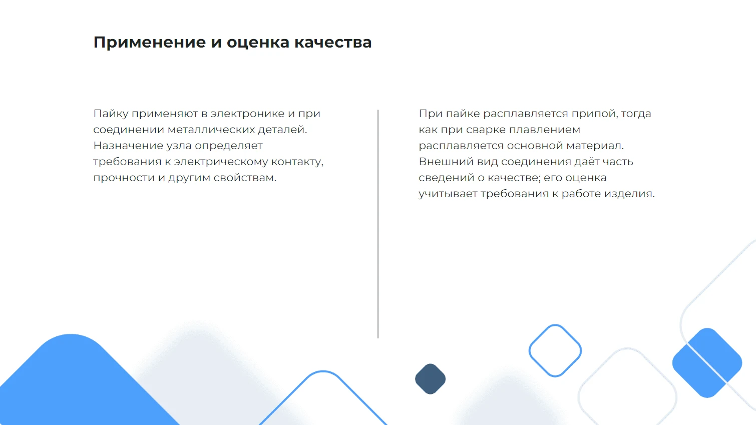 Применение и оценка качества