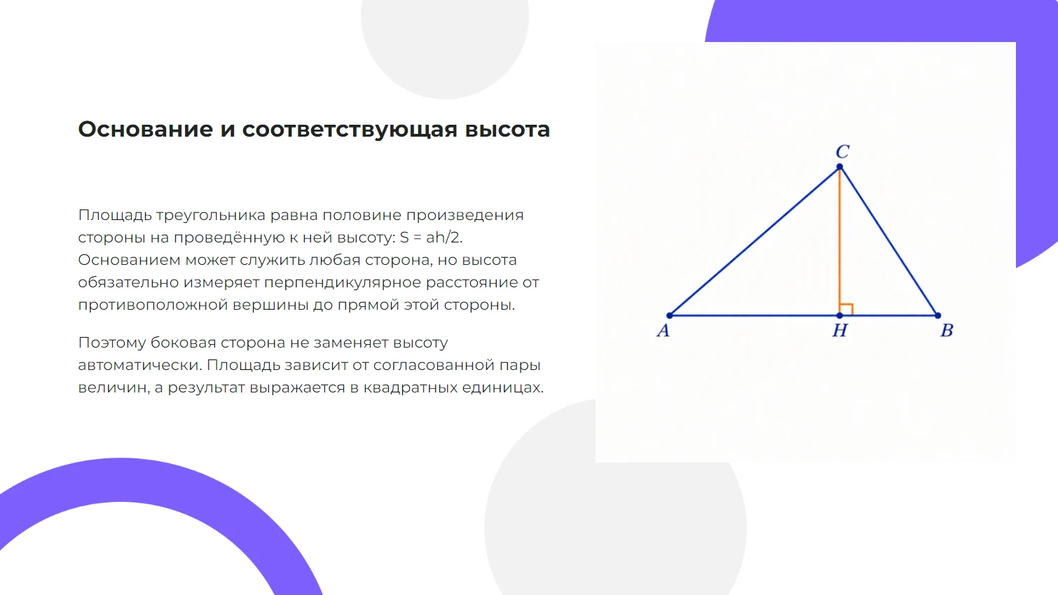 Площадь треугольника - готовая презентация по математике