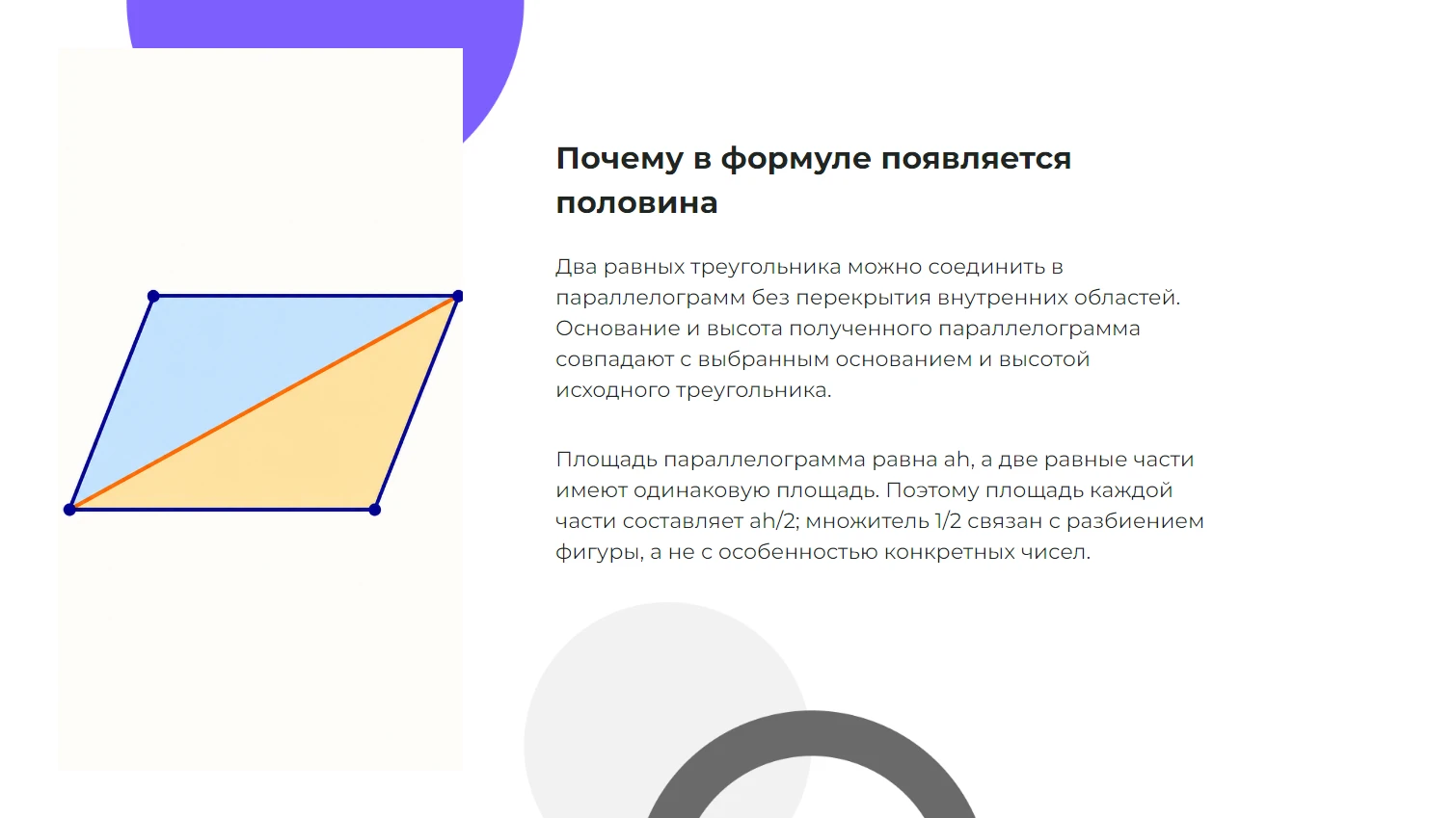 Почему в формуле появляется половина