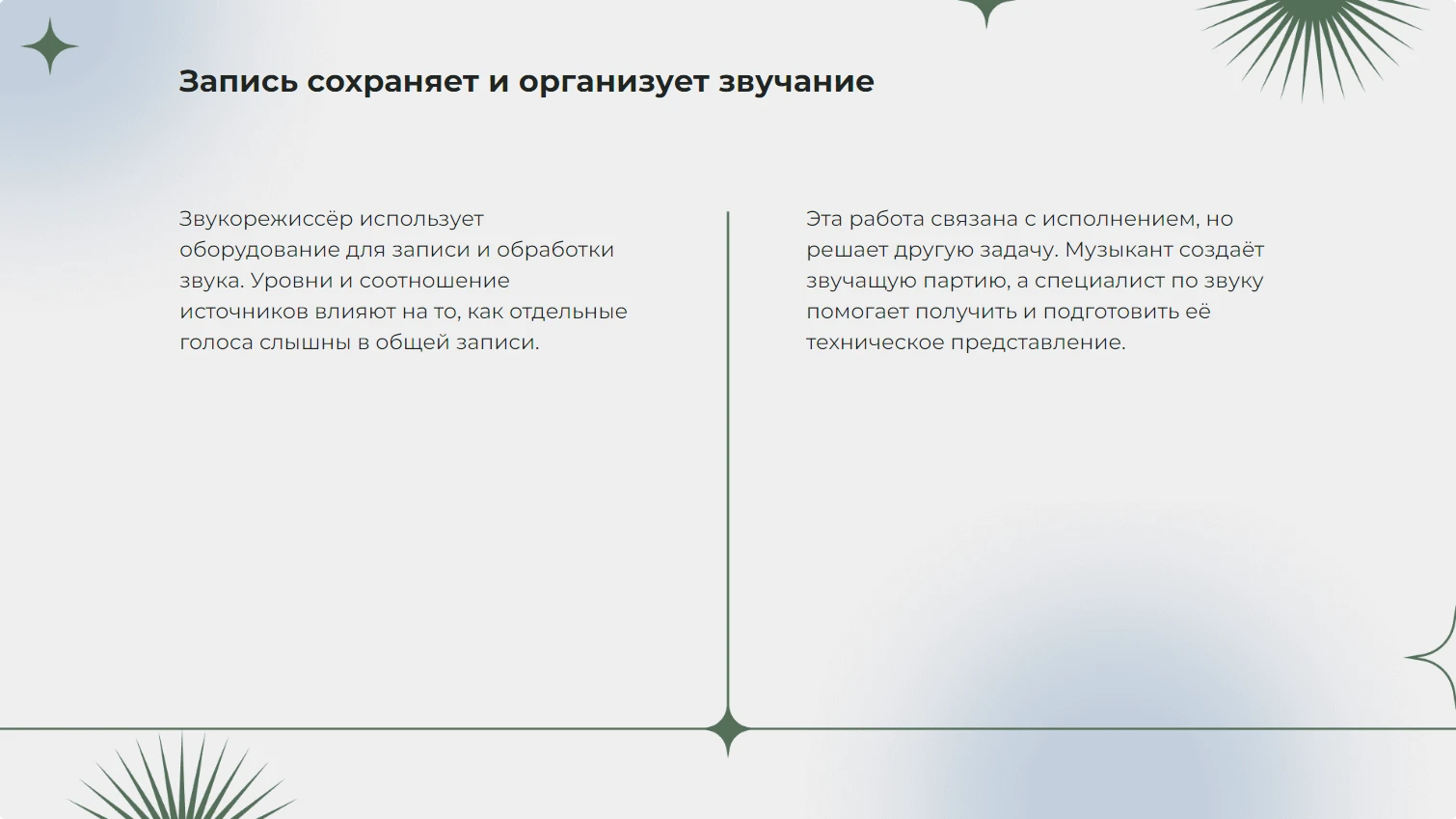 Запись сохраняет и организует звучание