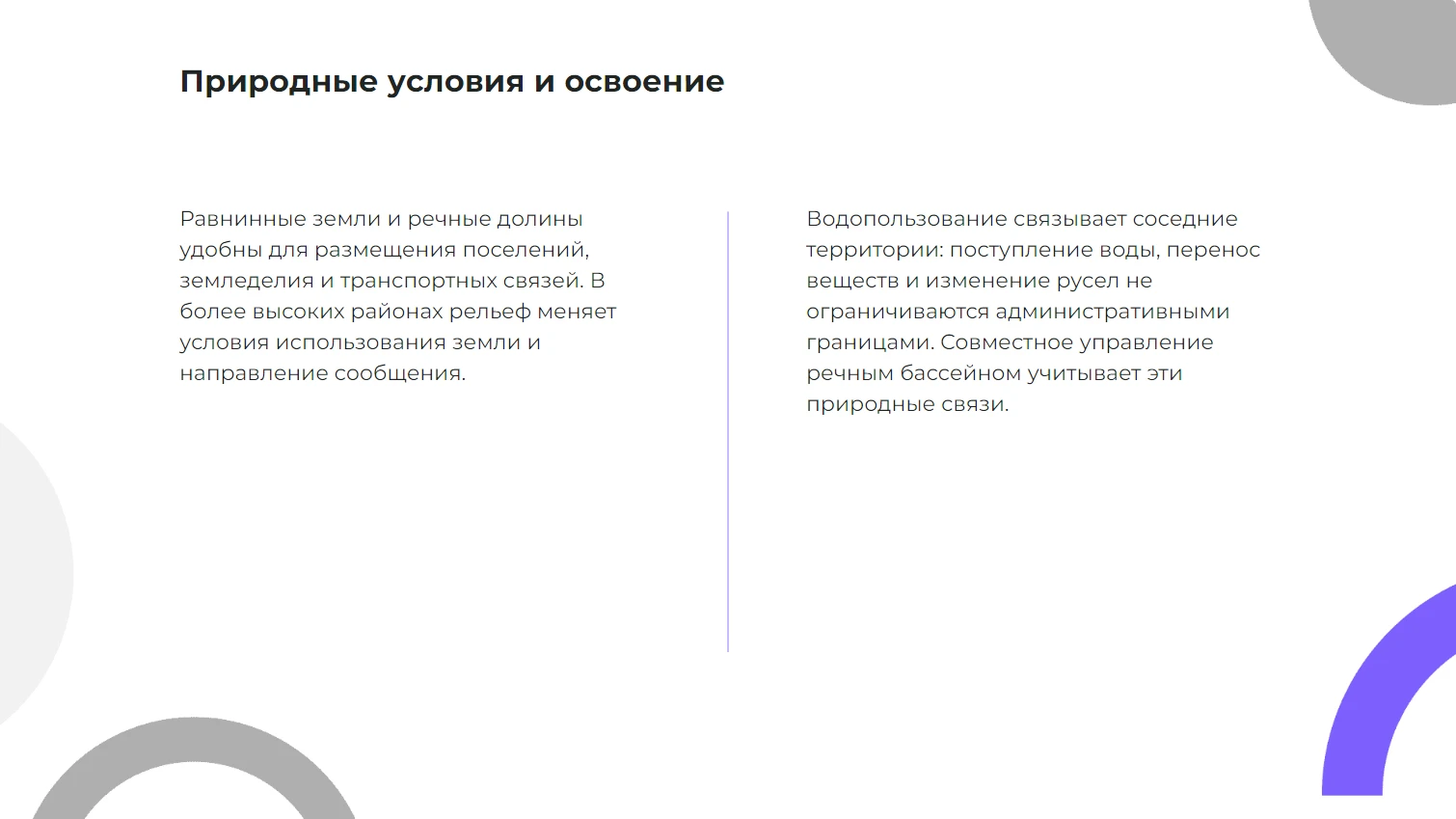Природные условия и освоение