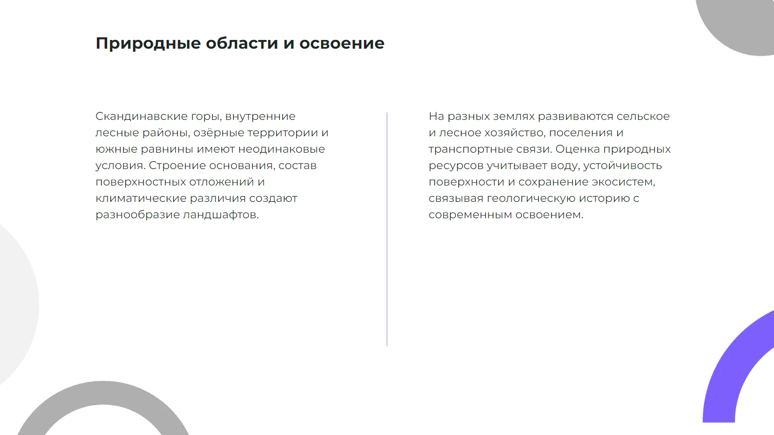 Природные области и освоение