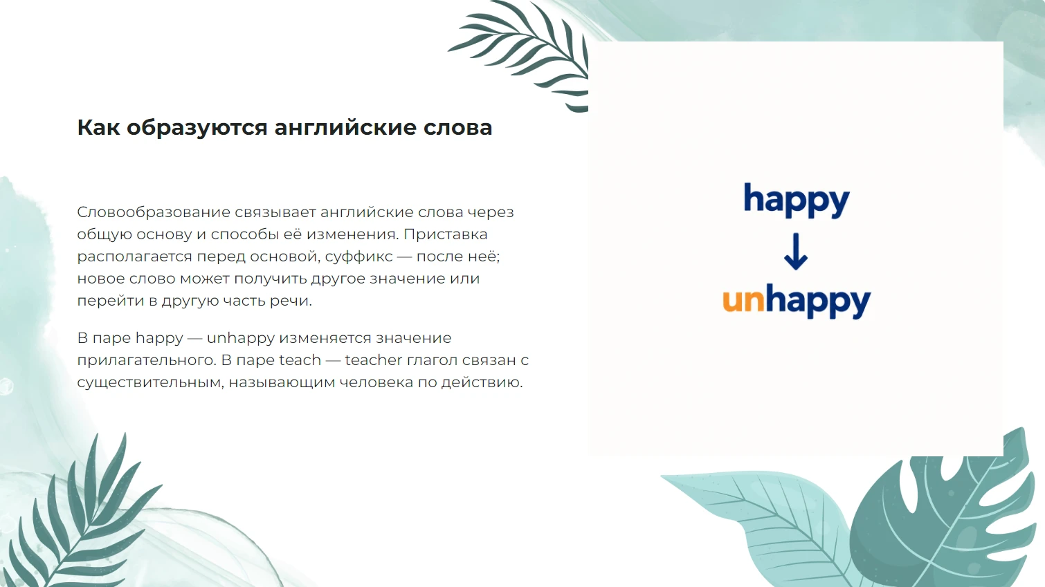 Словообразование в английском языке - готовая презентация по английскому языку