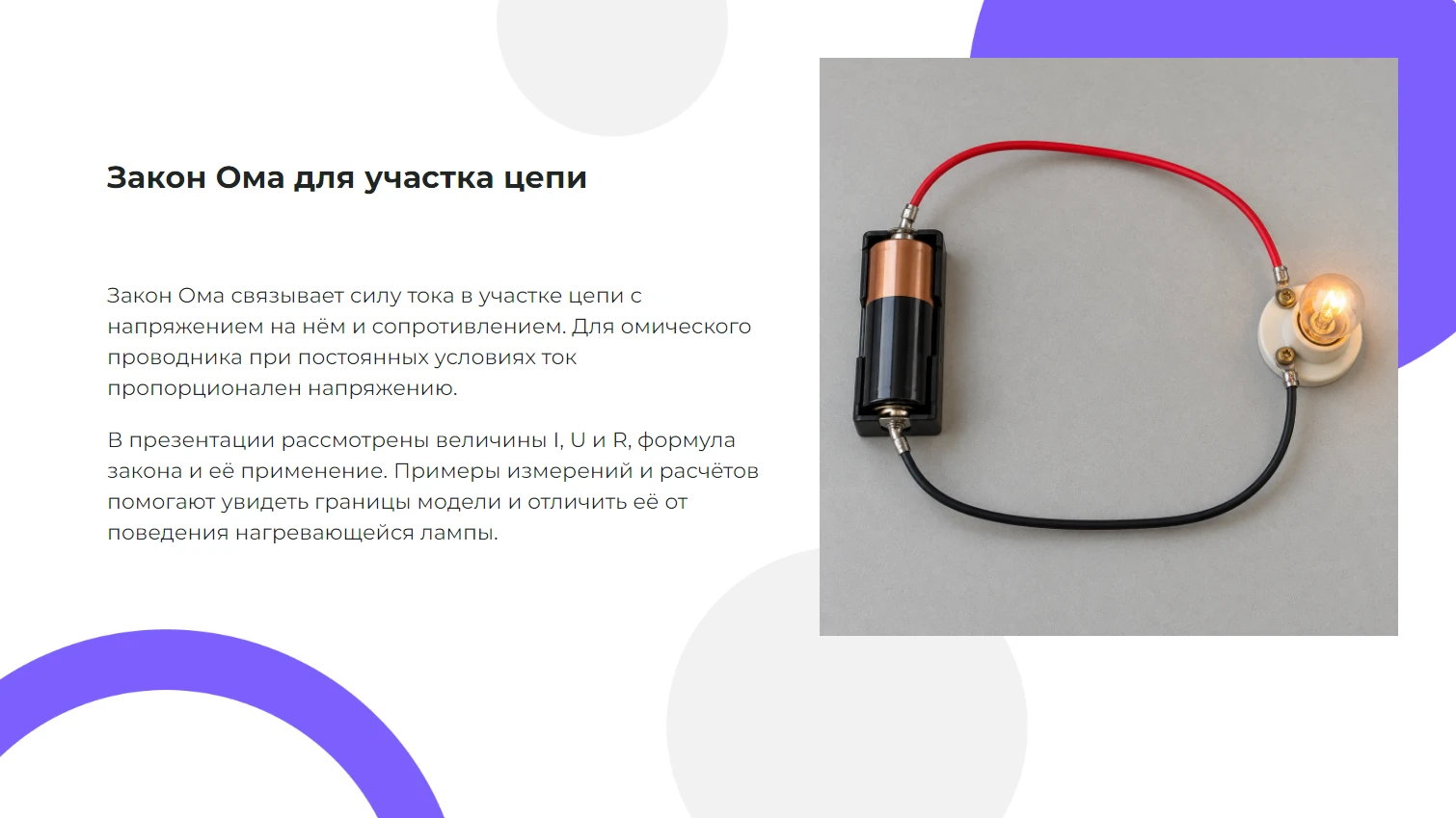 Закон Ома для участка цепи — готовая презентация по физике