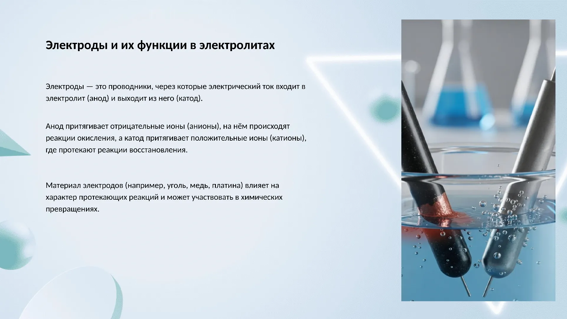 Электроды и их функции в электролитах