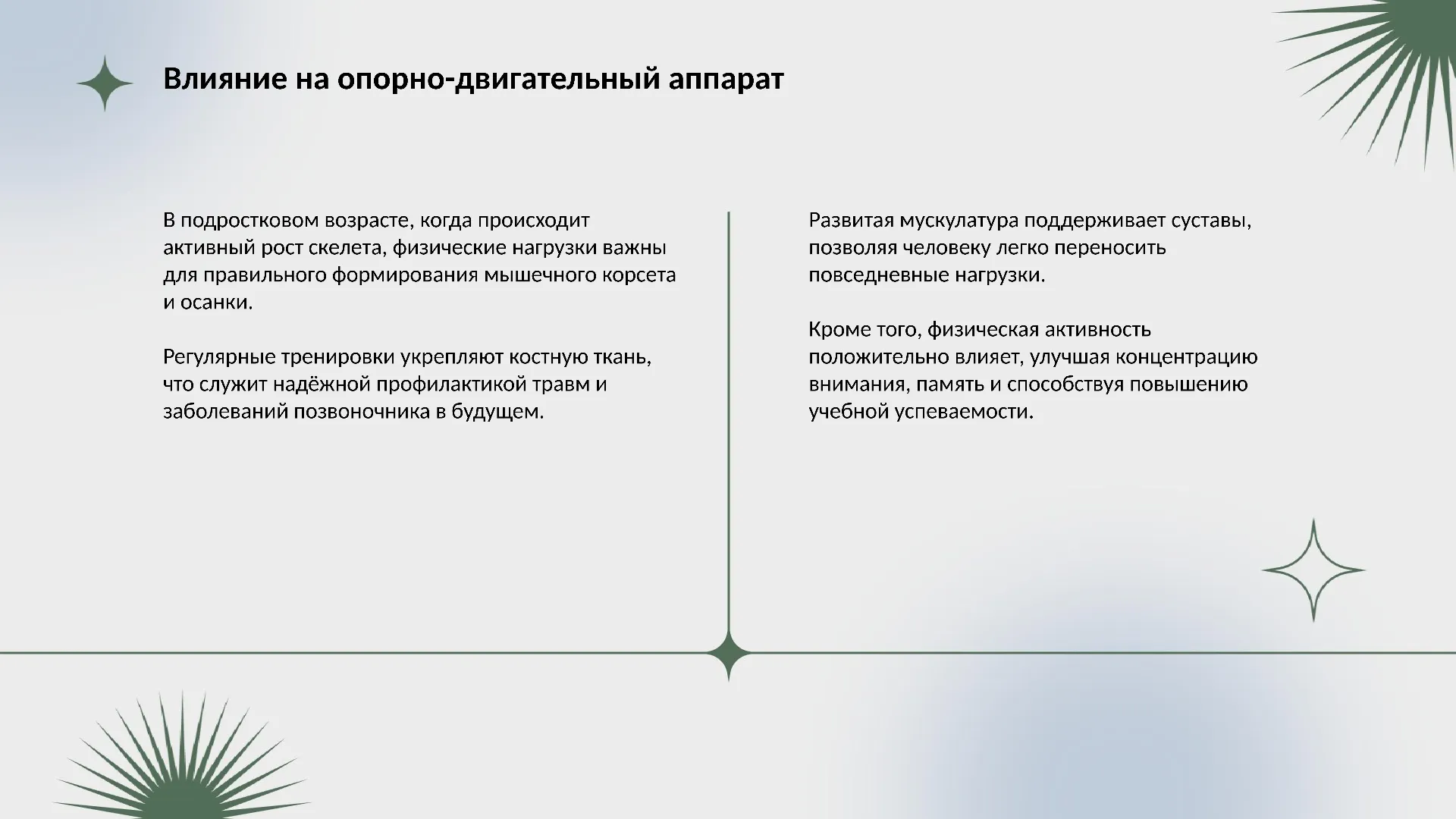 Влияние на опорно-двигательный аппарат