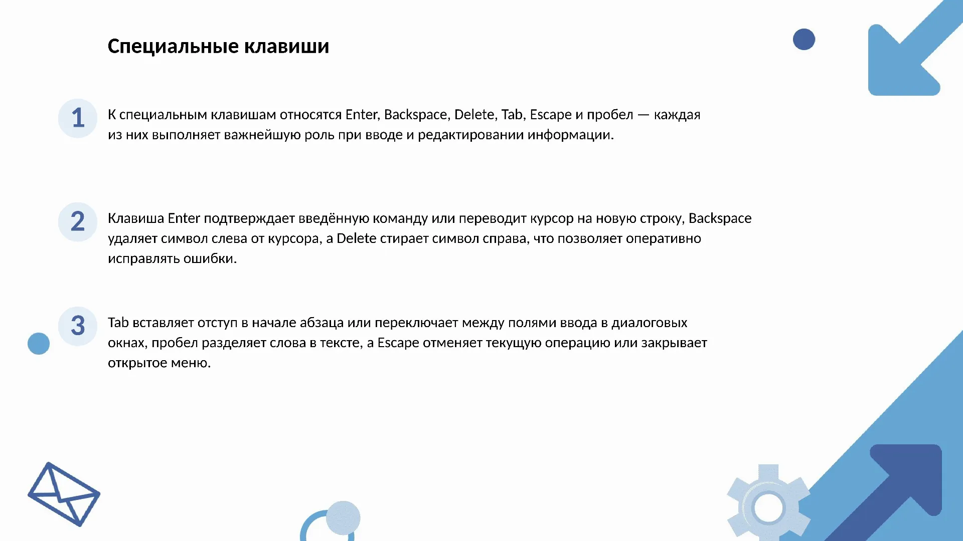 Специальные клавиши
