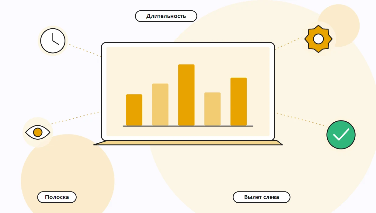 Таймер-полоска на слайде PowerPoint: фигура, эффект Вылет слева и длительность анимации