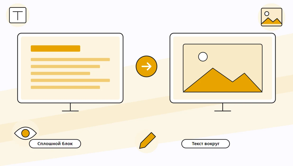 Ручное обтекание текстом в PowerPoint: до и после разбивки текста на блоки